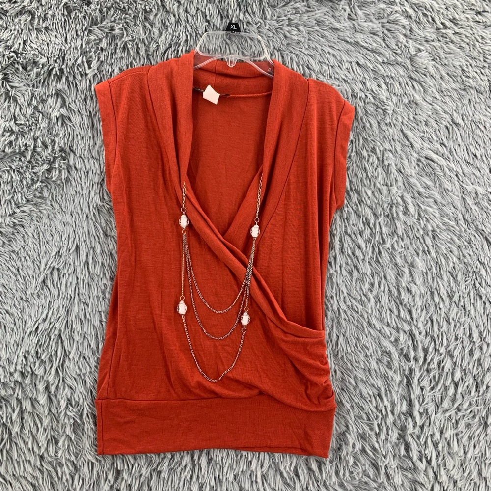 French Atmosphere Sweater Womens Small Faux Wrap with Necklace